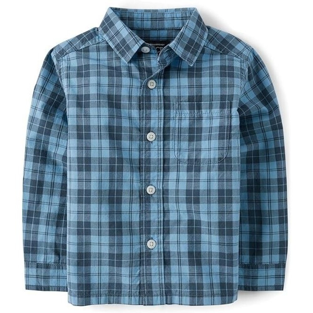 The Children's Place Baby Boys & Toddler Button Down Shirt 2T Pearl Blue Plaid